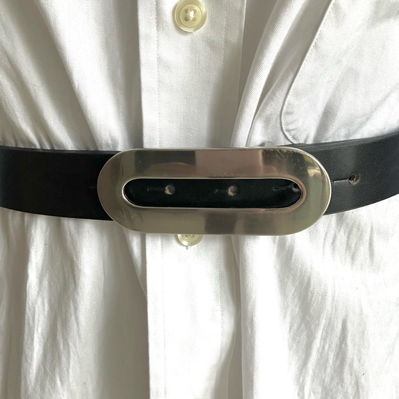 Mexx Black Leather Belt with Silver Buckle - Picture 3 of 6